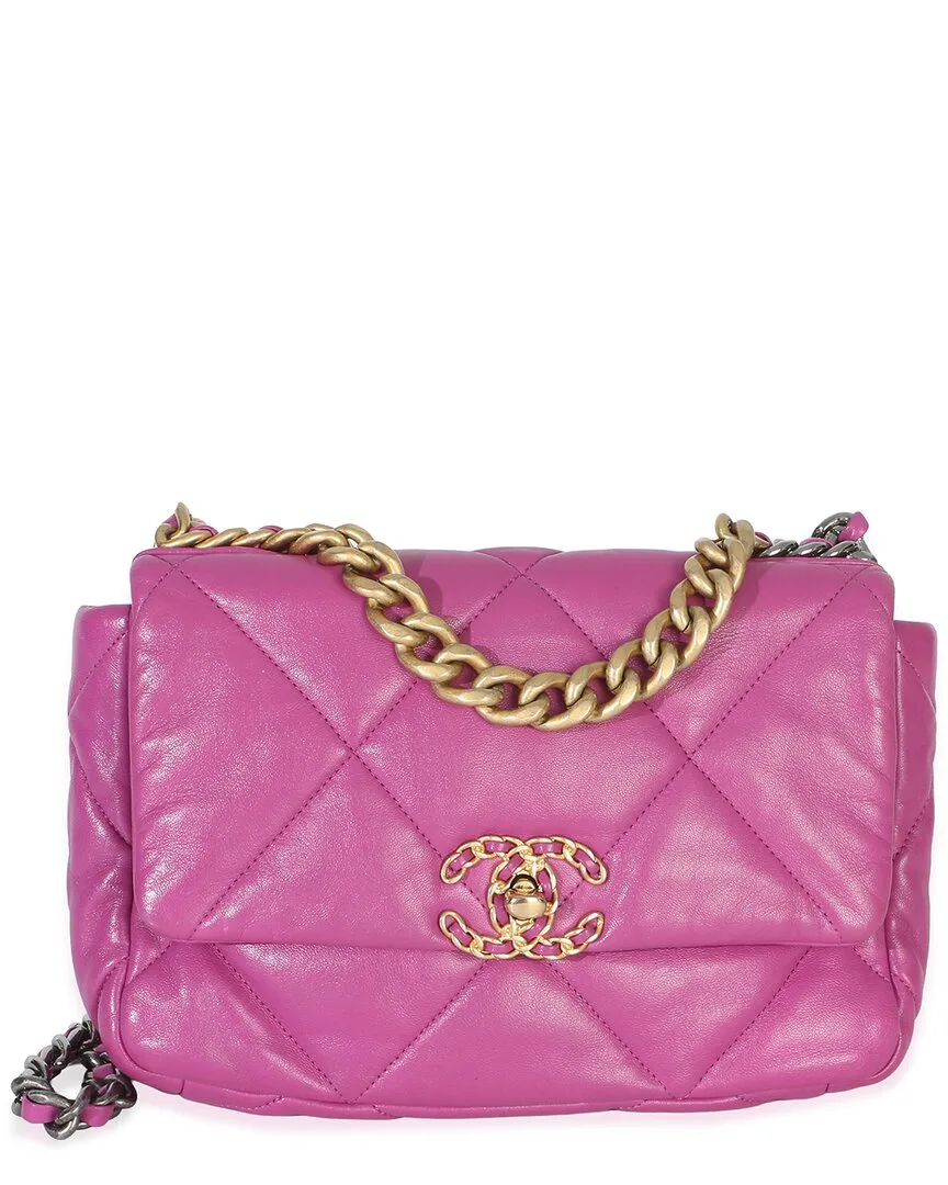 Purple Quilted Lambskin Medium 19 Flap Bag (authentic Pre-Loved)