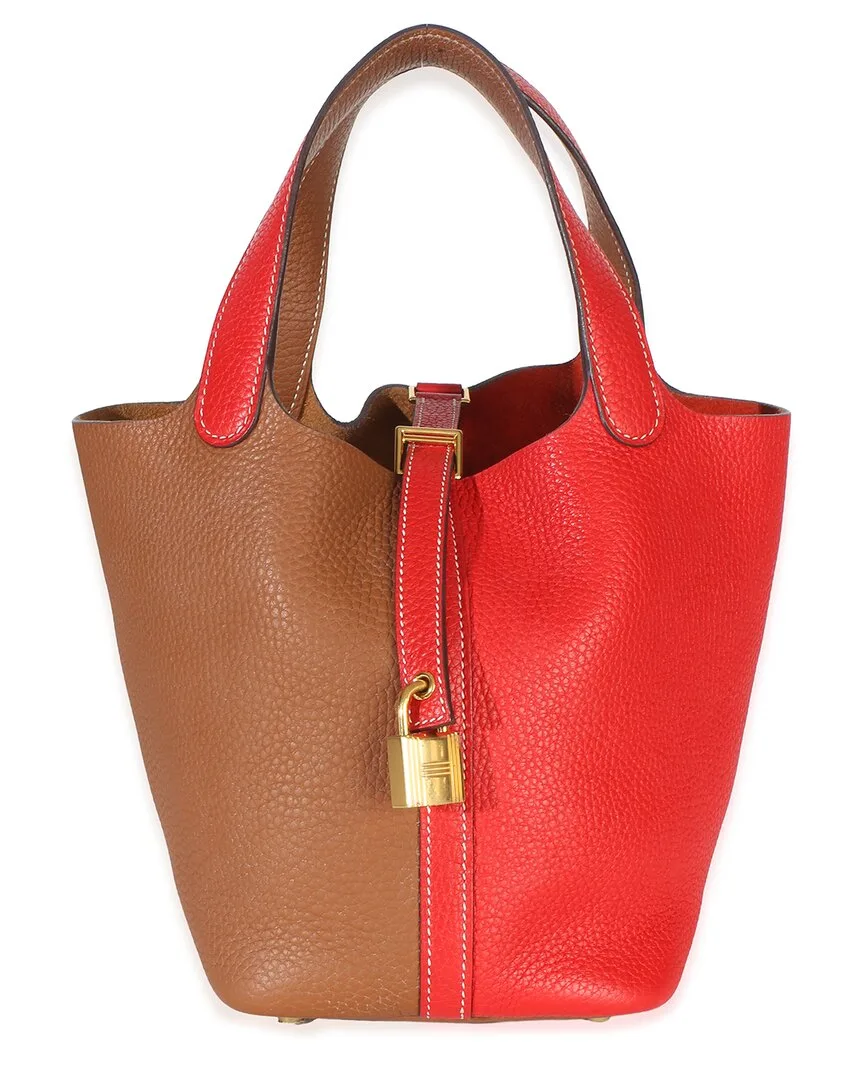 Brown & Red Clemence Casaque Picotin Lock 18 Ghw (authentic Pre-Loved) by Herms