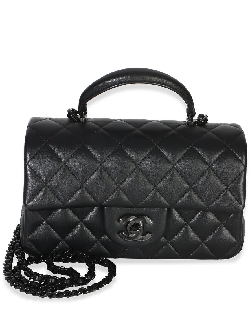 Black Quilted Lambskin Mini Top Handle Rectangular Flap Bag (authentic Pre-Loved) by CHANEL