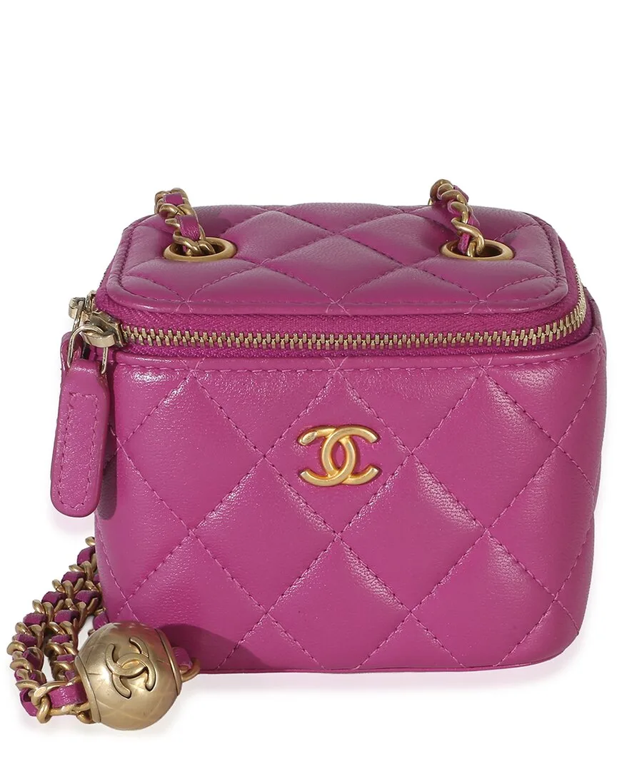 Purple Quilted Lambskin Pearl Crush Mini Vanity Case with Chain (authentic Pre-Loved) by CHANEL
