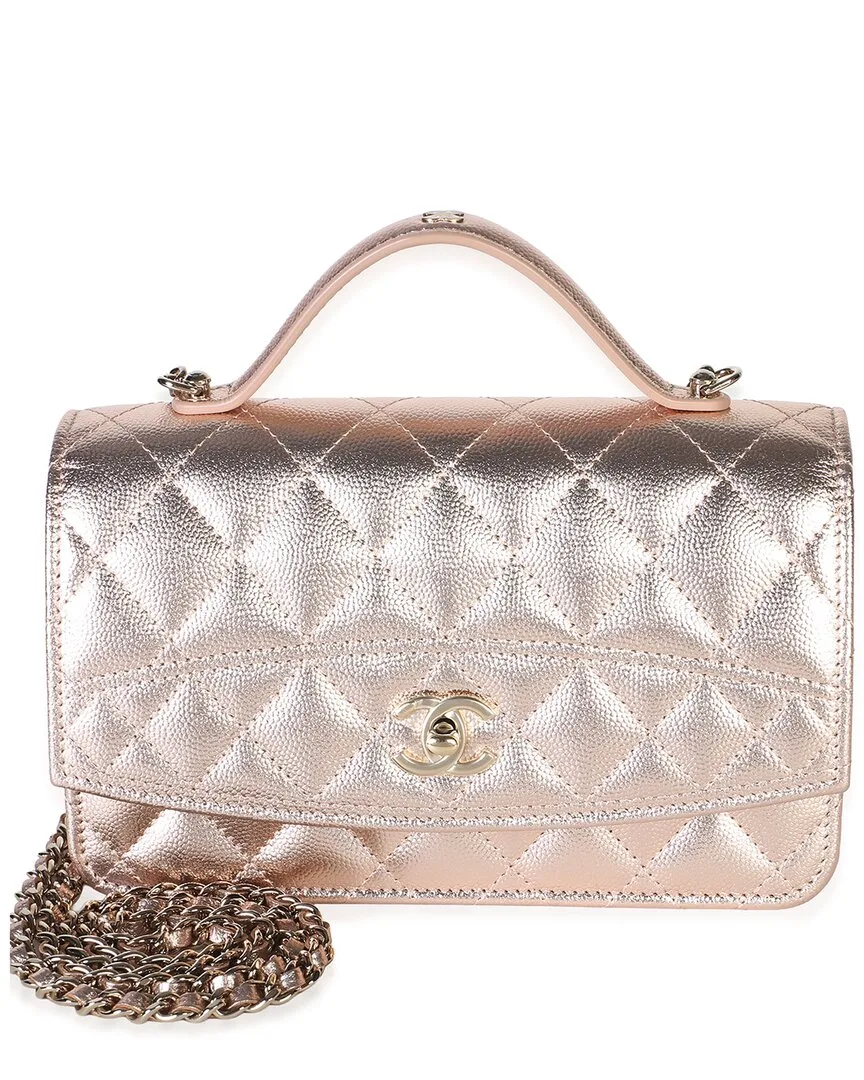 Metallic Shiny Caviar Leather Top Handle Wallet on Chain (authentic Pre-Loved)