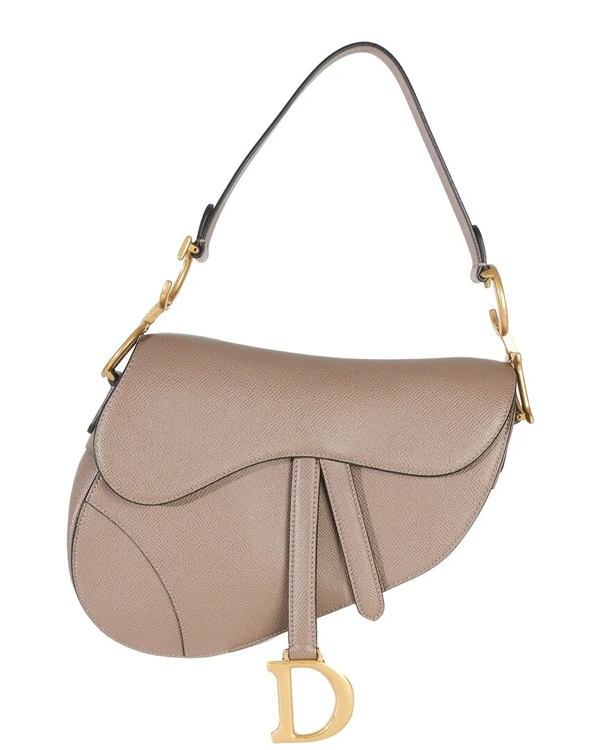 Christian Dior Brown Grained Calfskin Medium Saddle Bag (authentic Pre-Loved) by Dior