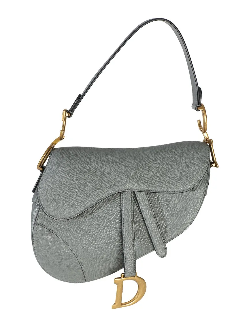 Christian Dior Blue & Gray Grained Calfskin Medium Saddle Bag (authentic Pre-Loved) by Dior