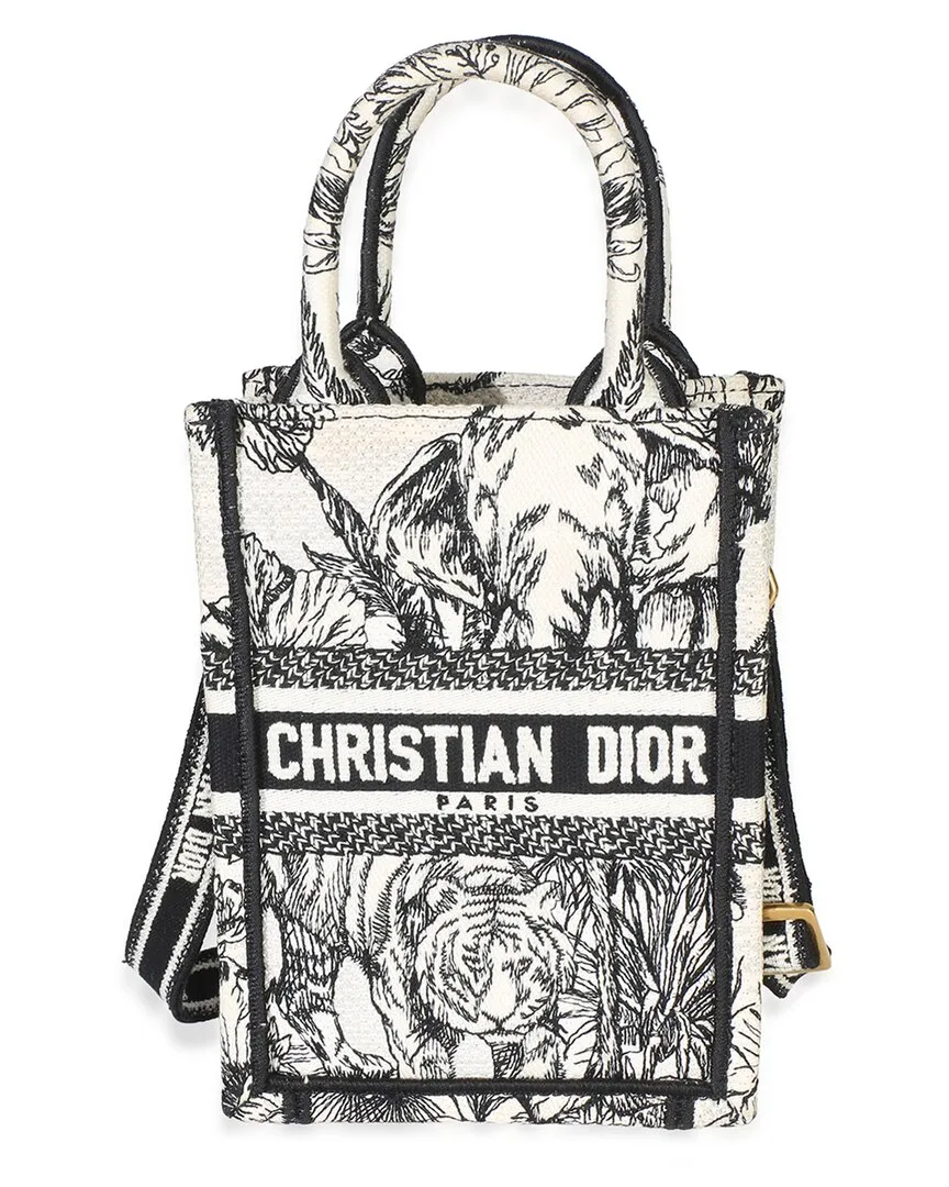 Christian Dior Black & White Embroidered Toile De Jouy Mini Book Tote Phone Bag (authentic Pre-Loved) by Dior