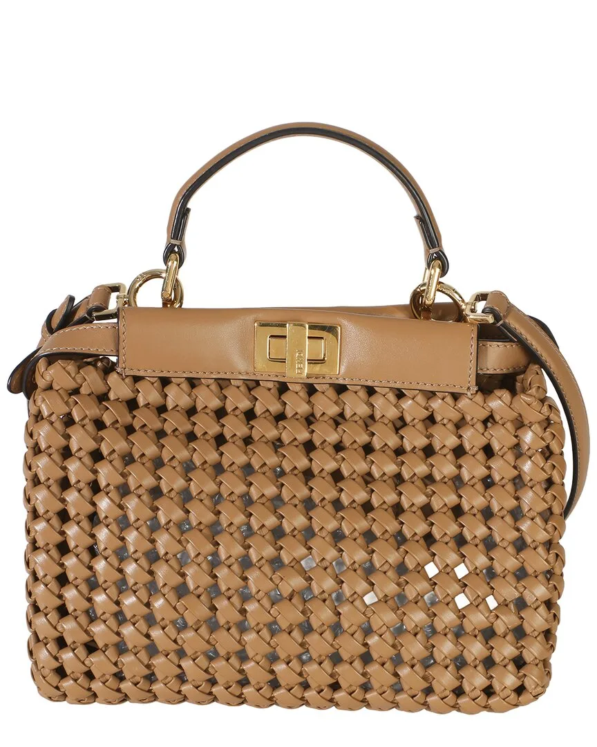 Tan Woven Calfskin Mini Peekaboo Iconic Satchel (authentic Pre-Loved) by FENDI