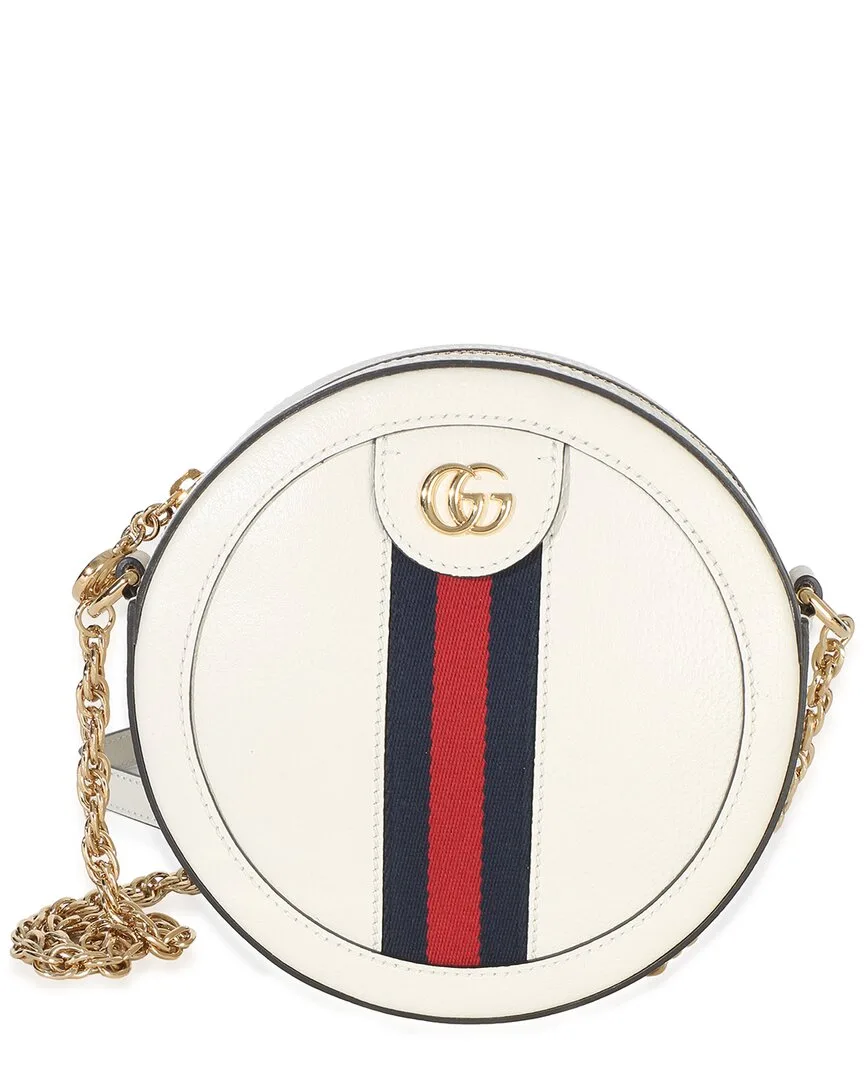 White Textured Calfskin Web Mini Ophidia Round Bag (authentic Pre-Loved) by Gucci