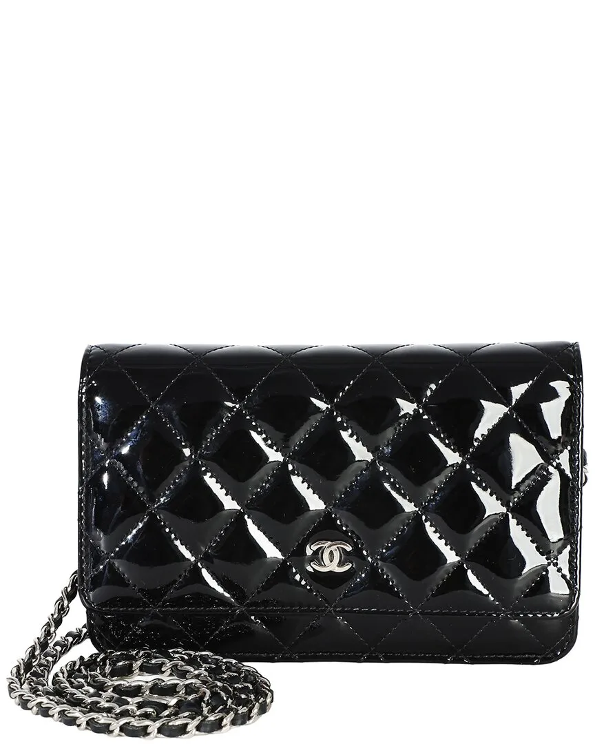 Black Quilted Patent Leather Classic Wallet on Chain (authentic Pre-Loved) by CHANEL