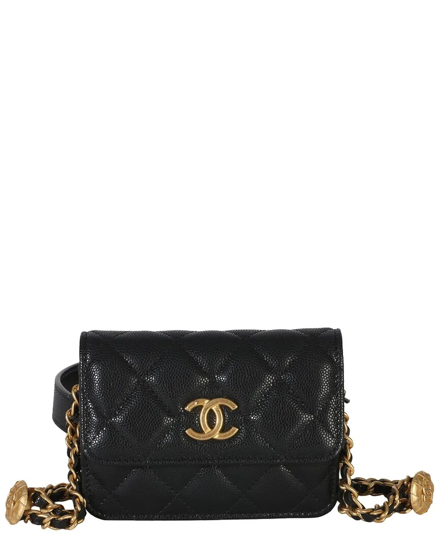 Black Quilted Caviar Leather Twist Your Buttons Coin Purse with Chain (authentic Pre-Loved) by CHANEL