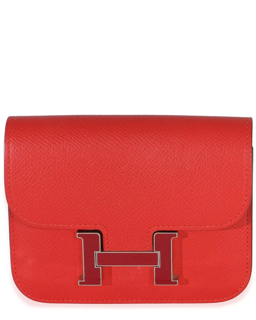 Red Epsom Constance Slim Wallet Phw (authentic Pre-Loved)