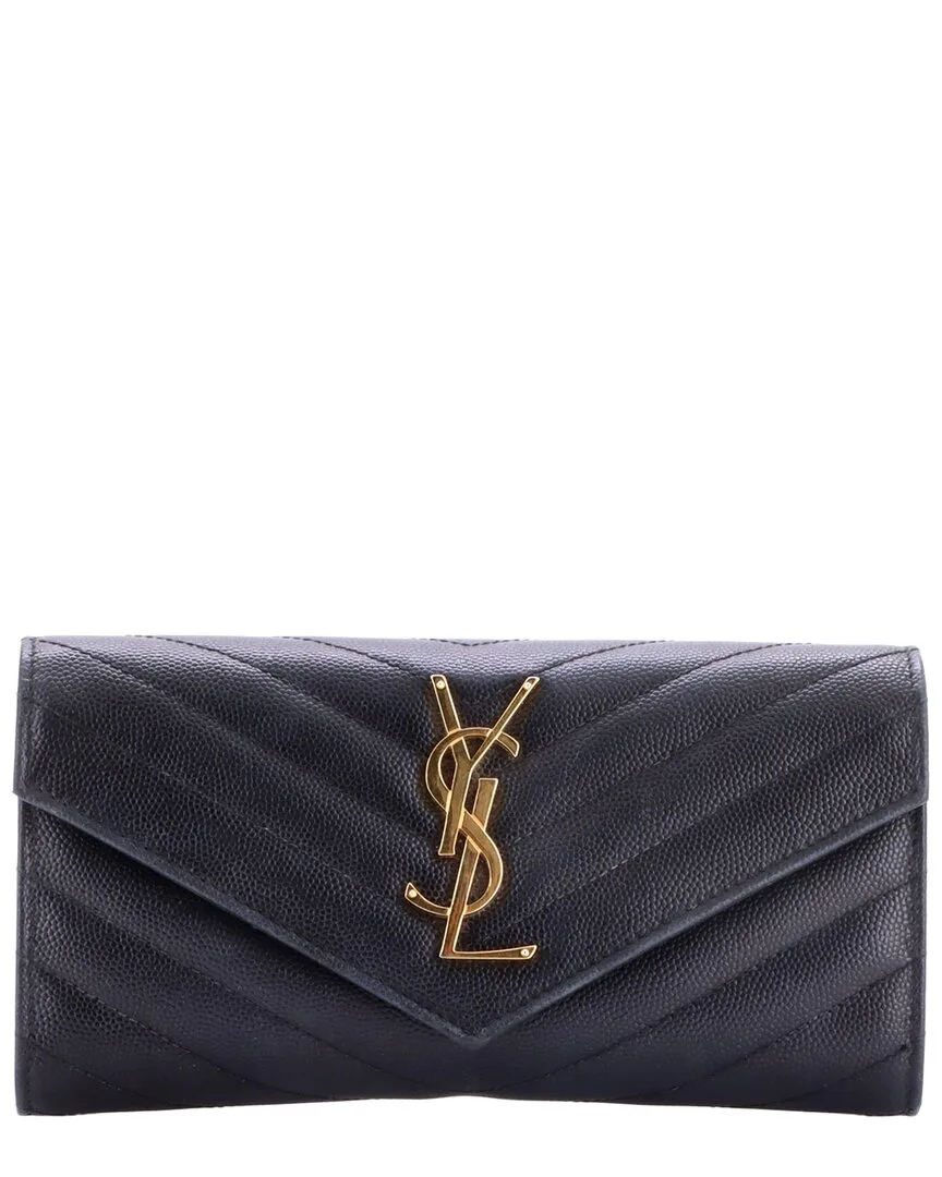 Black Matelasse Chevron Leather Classic Monogram Flap Wallet Large (authentic Pre-Loved)