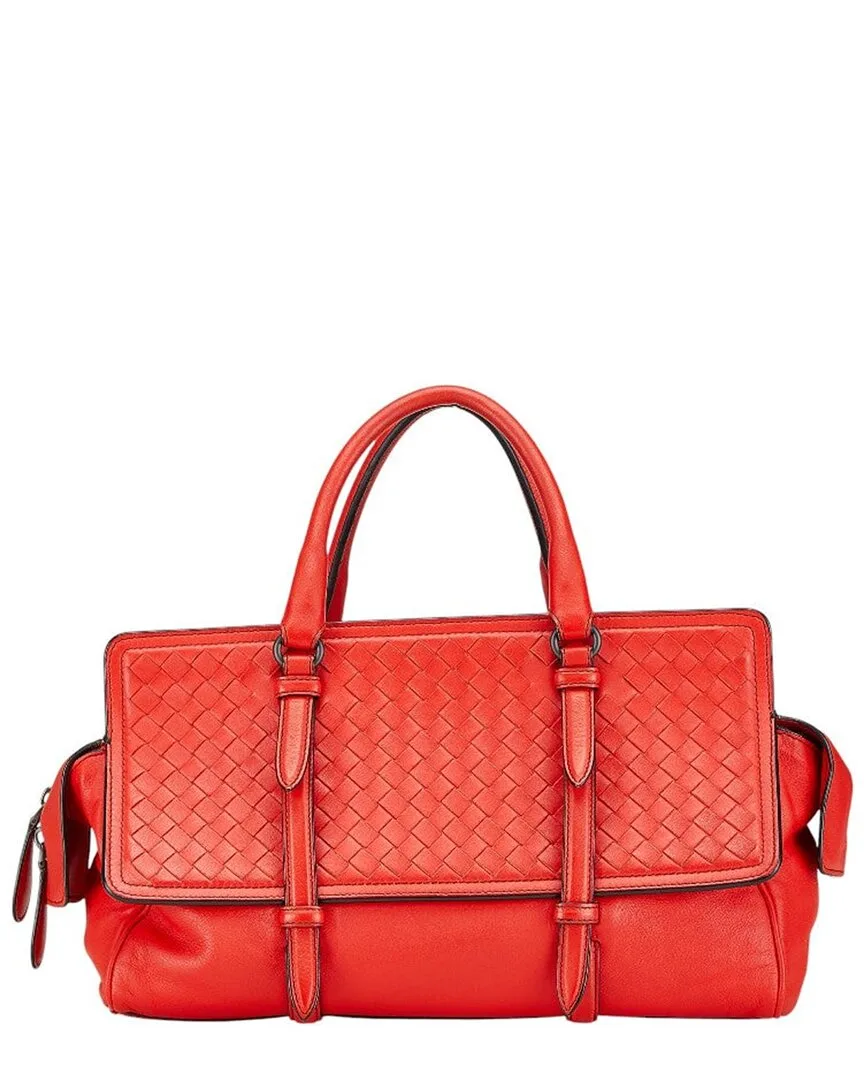 Red Intrecciato Leather Monaco Handbag (authentic Pre-Loved) by Bottega Veneta