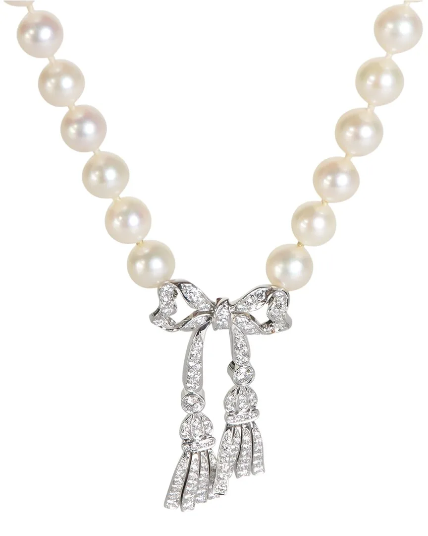 Diamond Bow Platinum 1.75 ct. tw. Diamond & Pearl Necklace (authentic Pre-Loved) by Tiffany & Co.