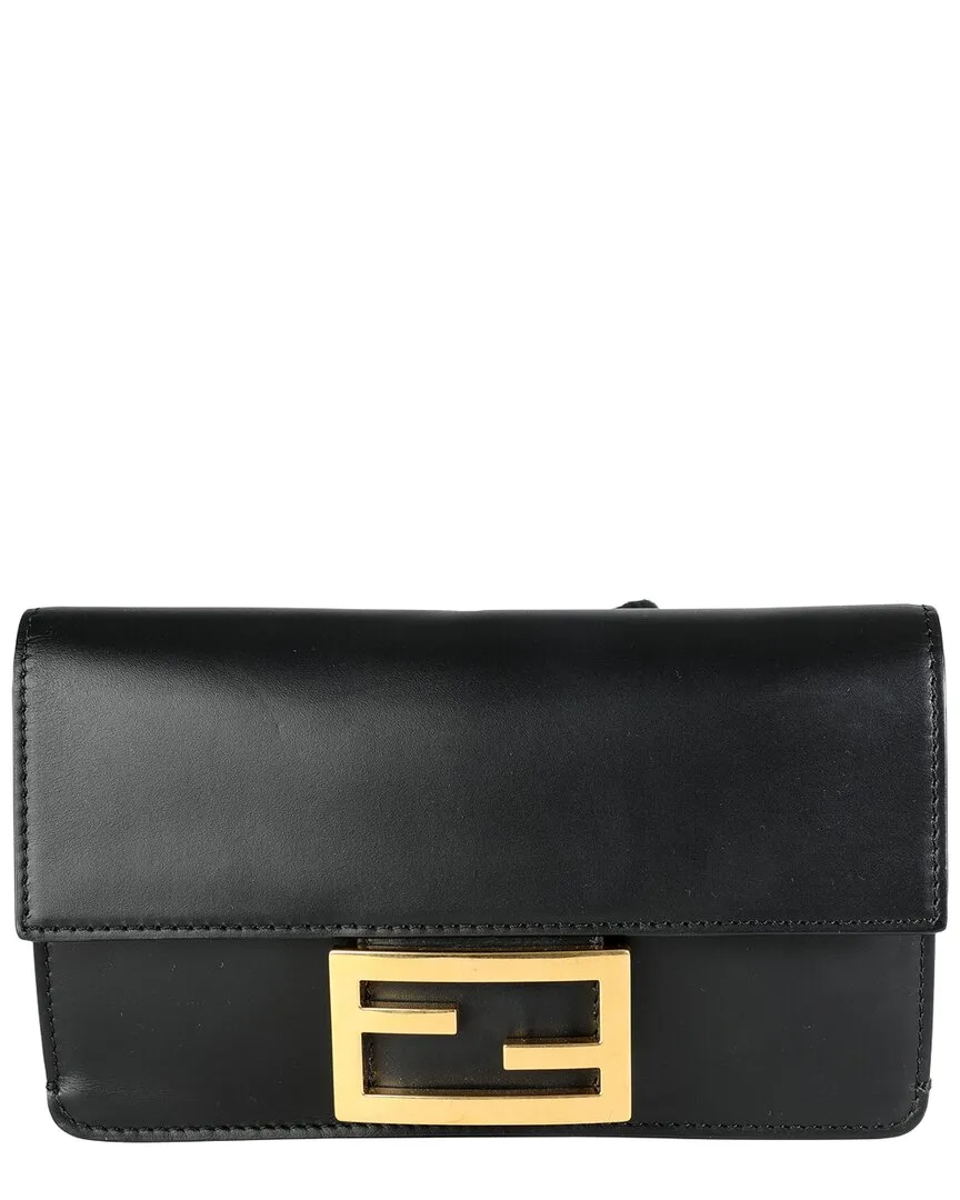 Black Calfskin Mini Flat Baguette with Strap (authentic Pre-Loved)