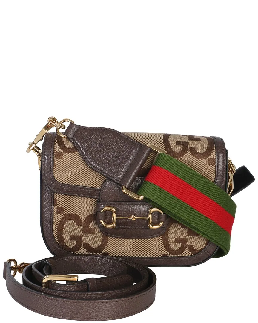 Brown Jumbo Gg Textured Dollar Calfskin Horsebit 1955 Mini Bag (authentic Pre-Loved) by Gucci