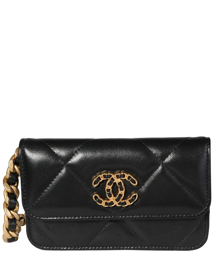 Black Quilted Lambskin 19 Mini Coin Purse with Chain (authentic Pre-Loved) by CHANEL