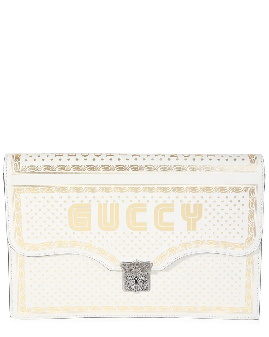 Gold & White Star Printed Calfskin x Sega Guccy Portfolio Clutch (authentic Pre-Loved) by Gucci