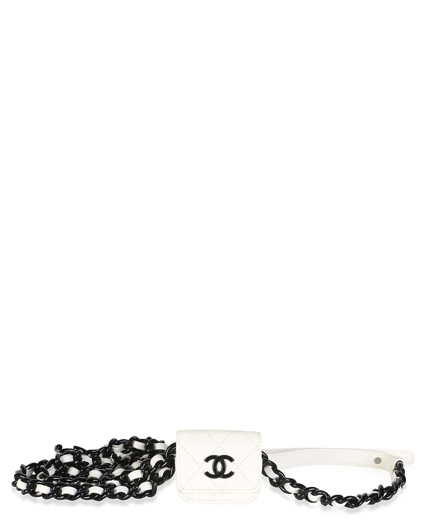 White Quilted Caviar Leather My Everything Airpods Pro Holder Belt Bag (authentic Pre-Loved) by CHANEL