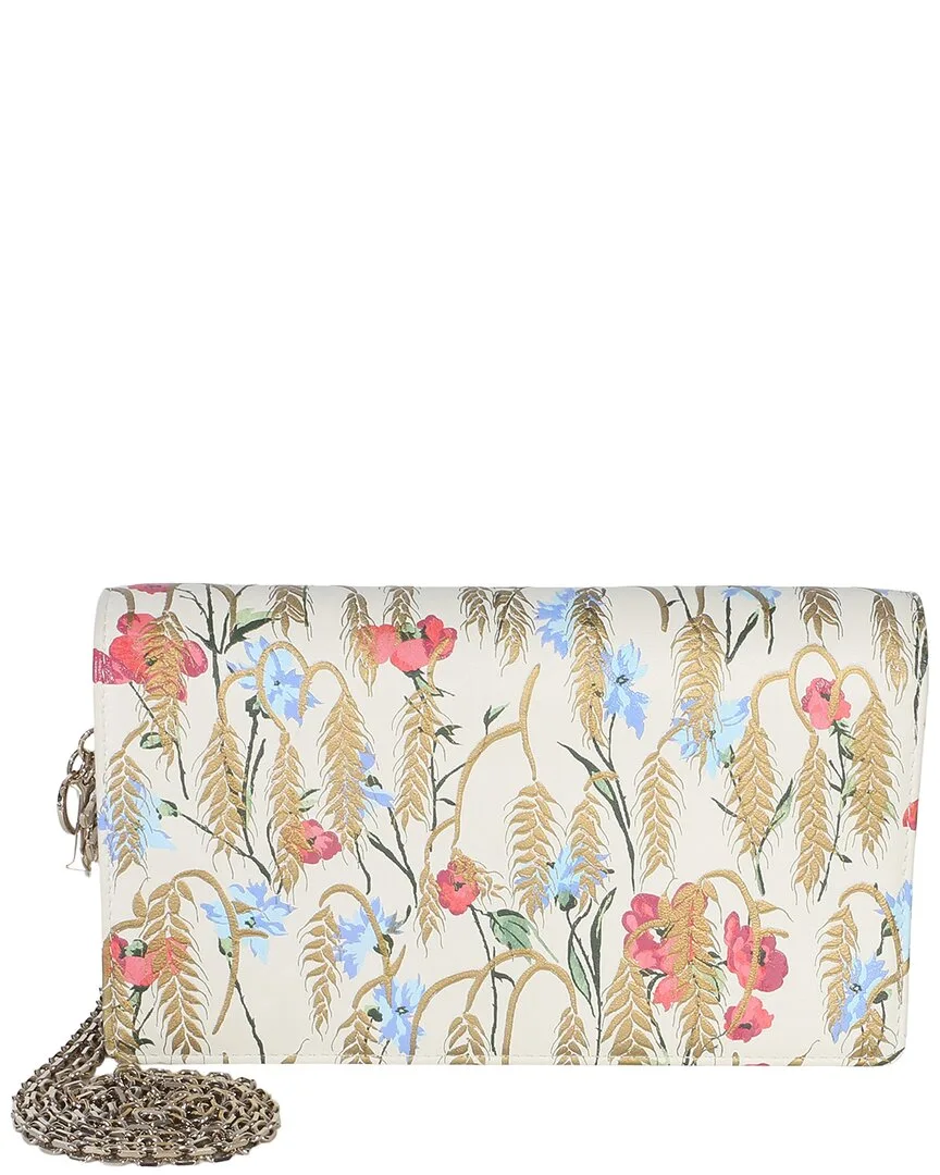 Christian Dior Neutral Calfskin Hibiscus Clutch with Chain (authentic Pre-Loved) by Dior