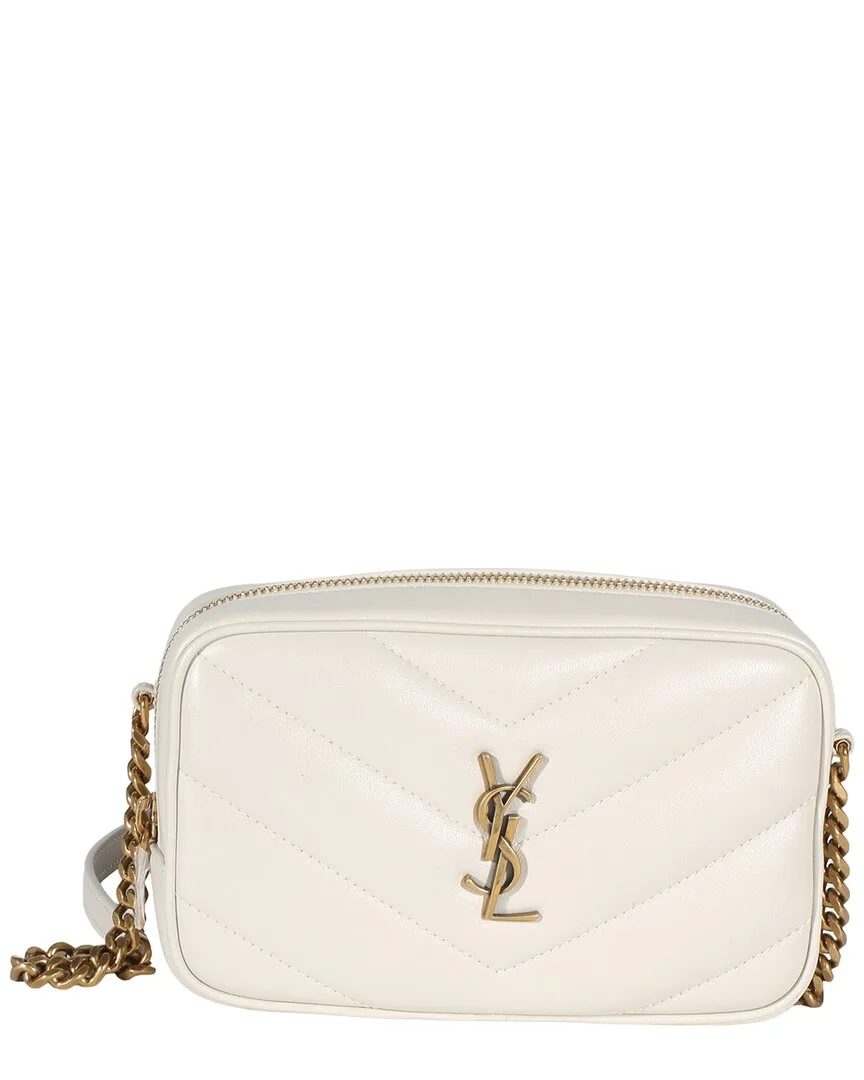 White Chevron Lambskin Monogram Mini Loulou Camera Bag (authentic Pre-Loved)