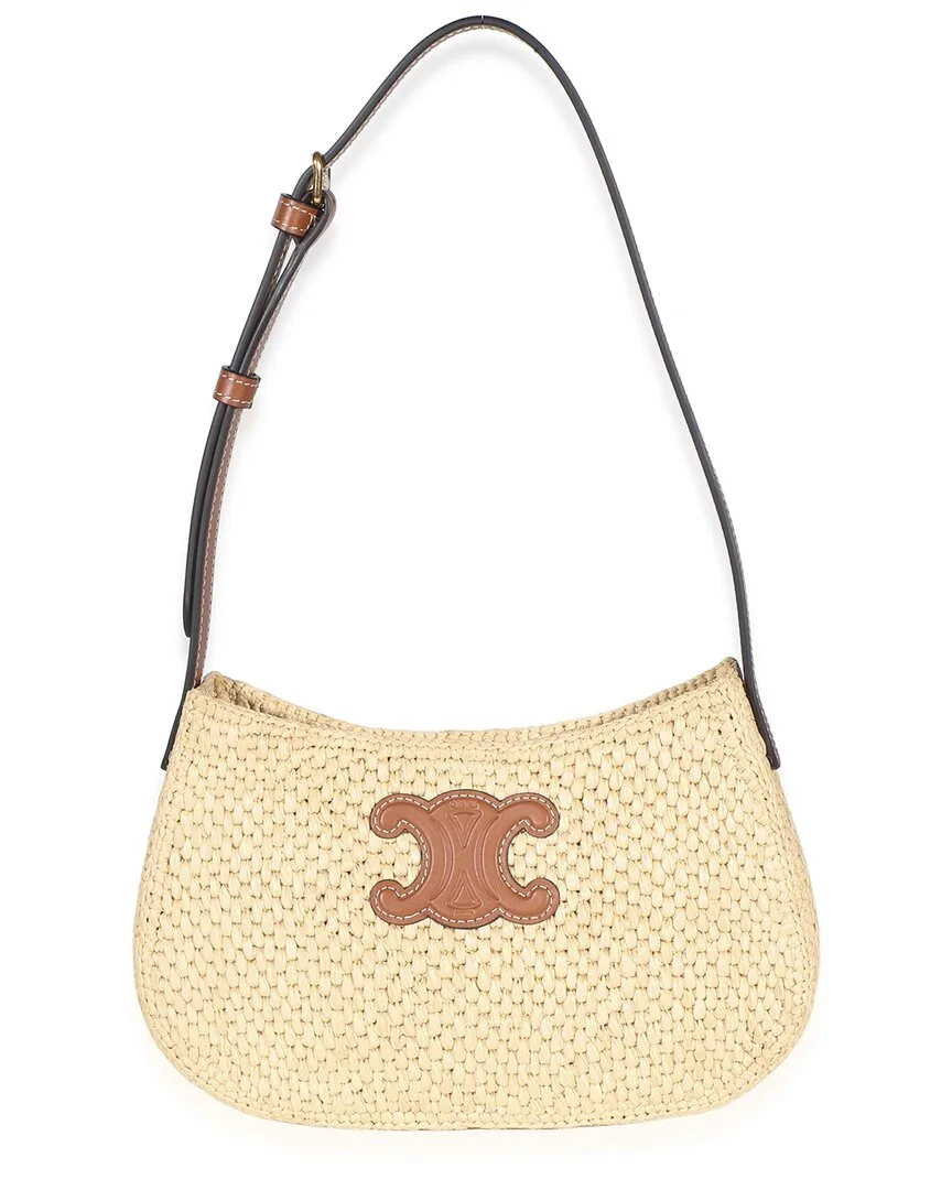 Beige Raffia & Calfskin Triomphe Medium Tilly Shoulder Bag (authentic Pre-Loved) by Celine