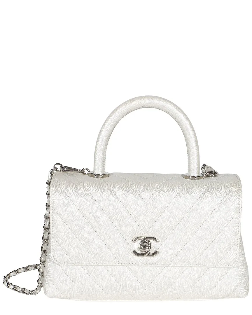 Silver Chevron Caviar Leather Mini Coco Top Handle Bag (authentic Pre-Loved) by CHANEL