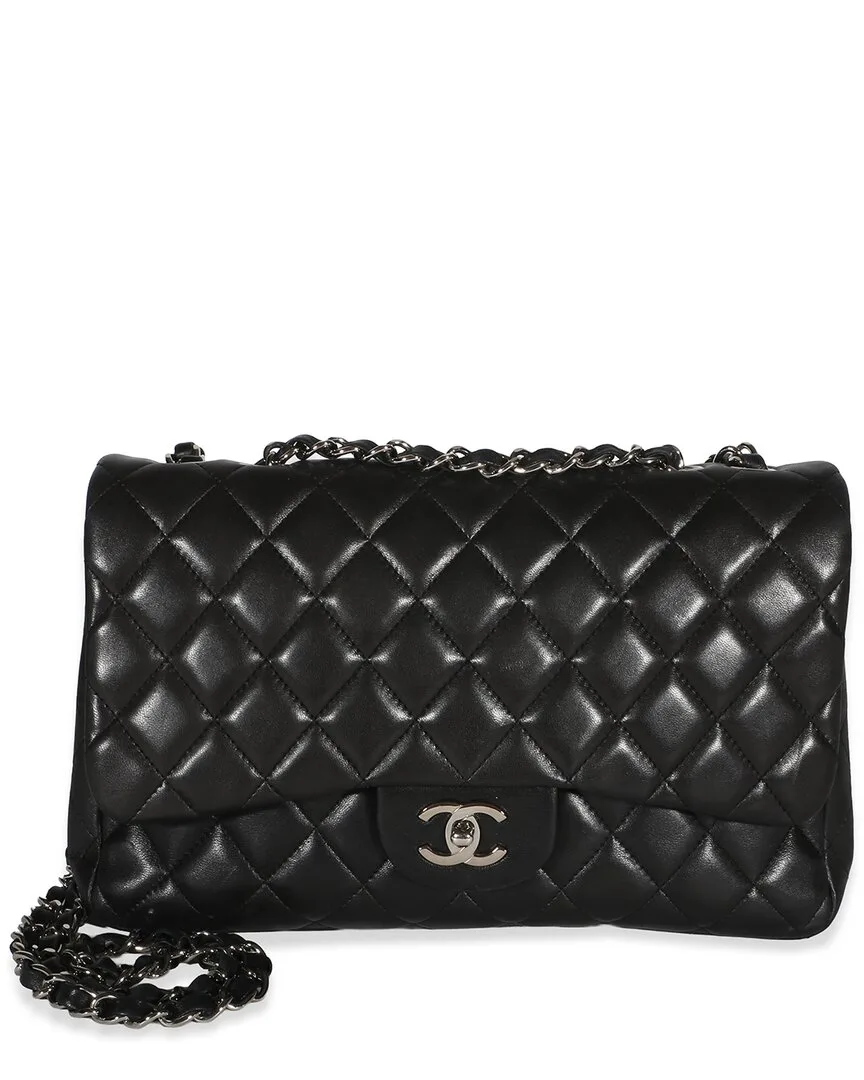 Black Quilted Lambskin Jumbo Single Flap Bag (authentic Pre-Loved) by CHANEL