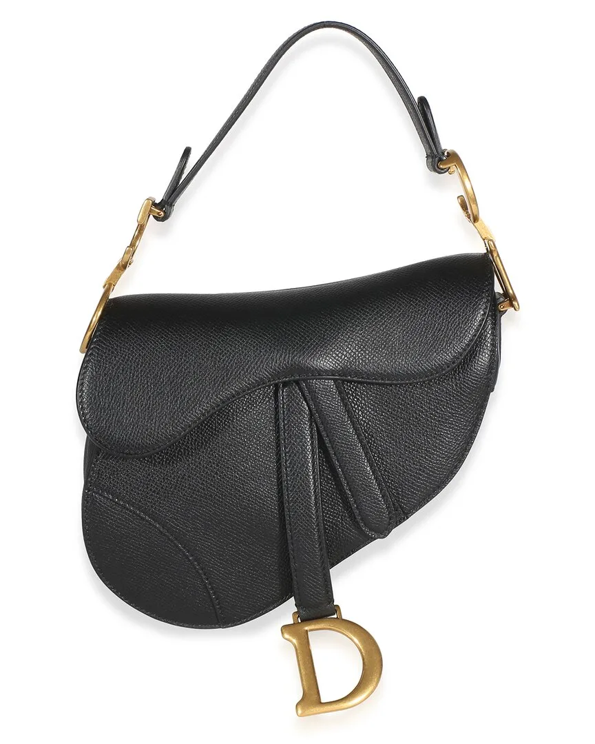Black Grained Calfskin Mini Saddle Bag (authentic Pre-Loved) by Dior