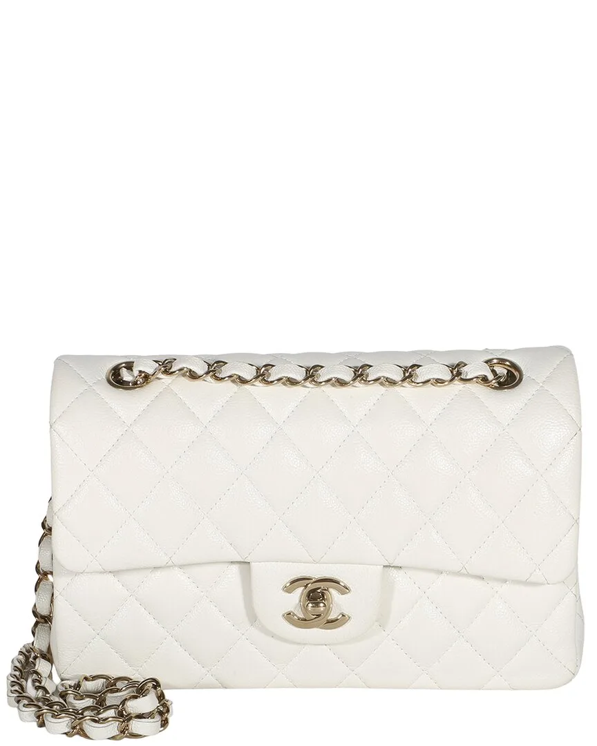 White Quilted Caviar Leather Small Classic Double Flap Bag (authentic Pre-Loved) by CHANEL