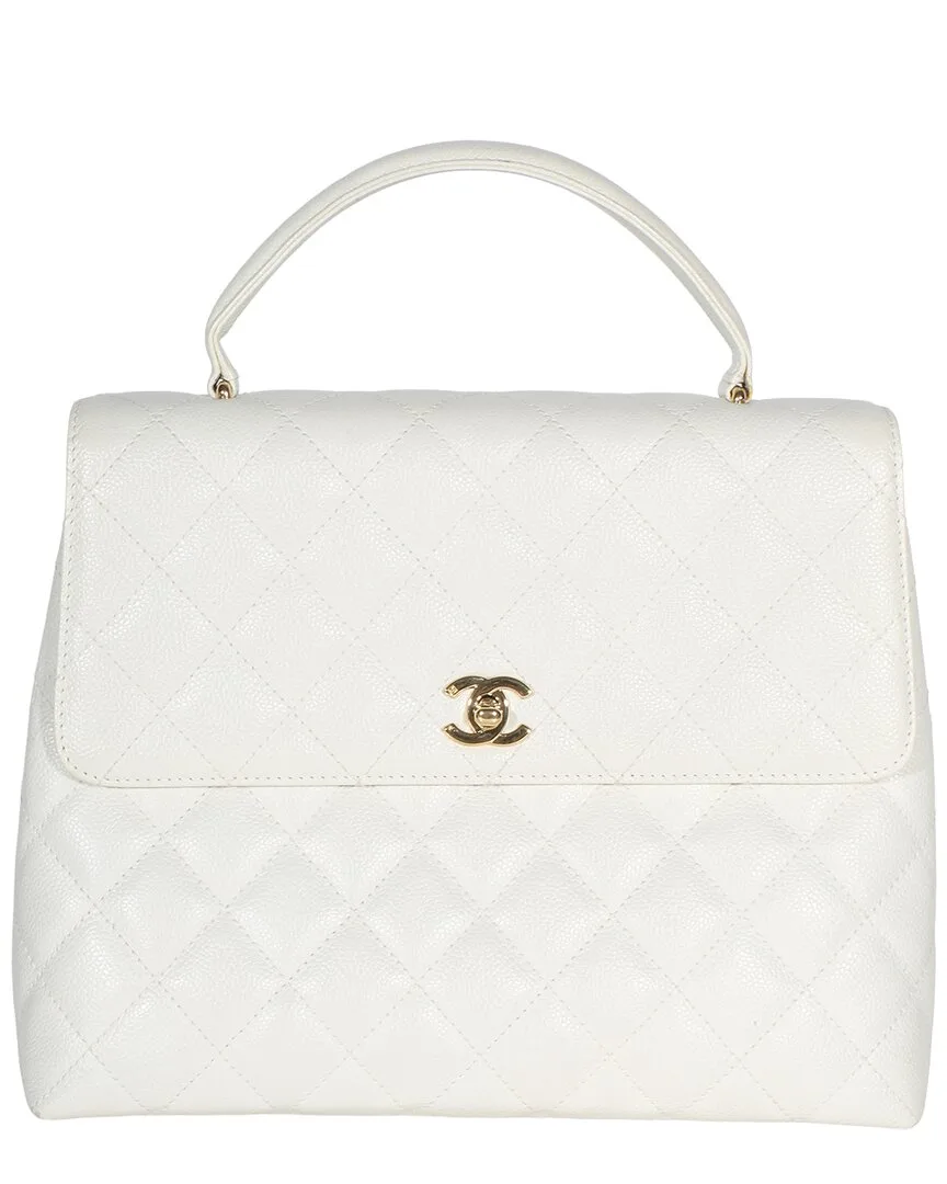 White Quilted Caviar Leather Kelly Top Handle Bag (authentic Pre-Loved)