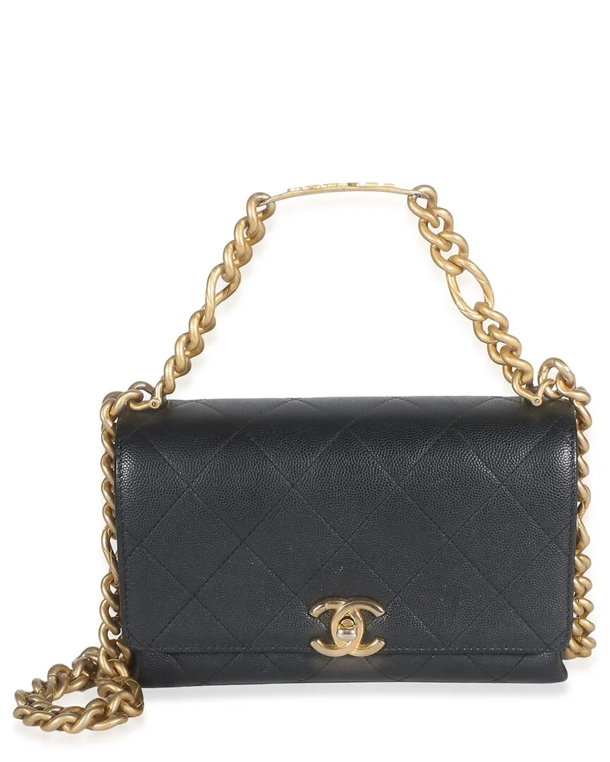 Black Quilted Caviar Leather Mini Bracelet on Chain Flap Bag (authentic Pre-Loved) by CHANEL