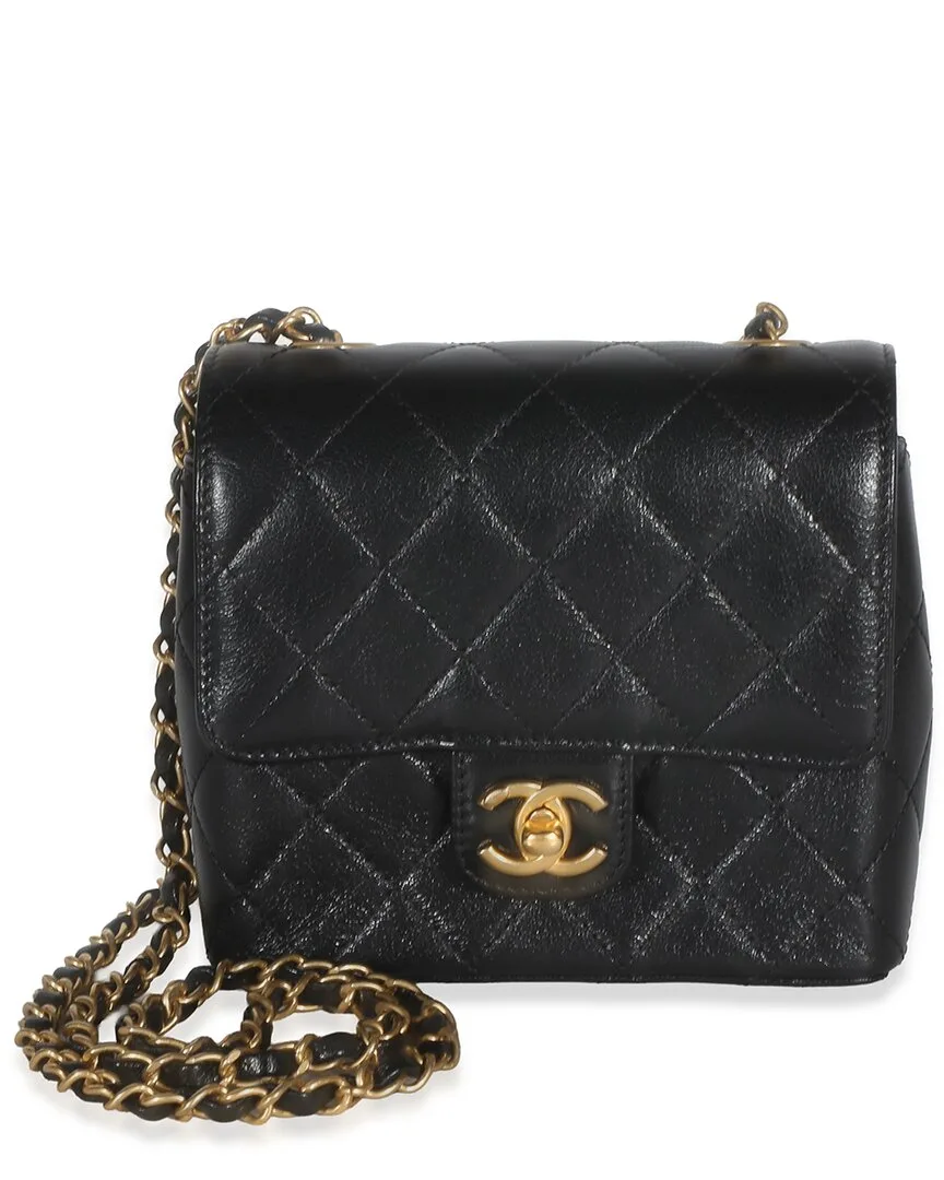 Black Quilted Goatskin Mini Square Flap Bag (authentic Pre-Loved)