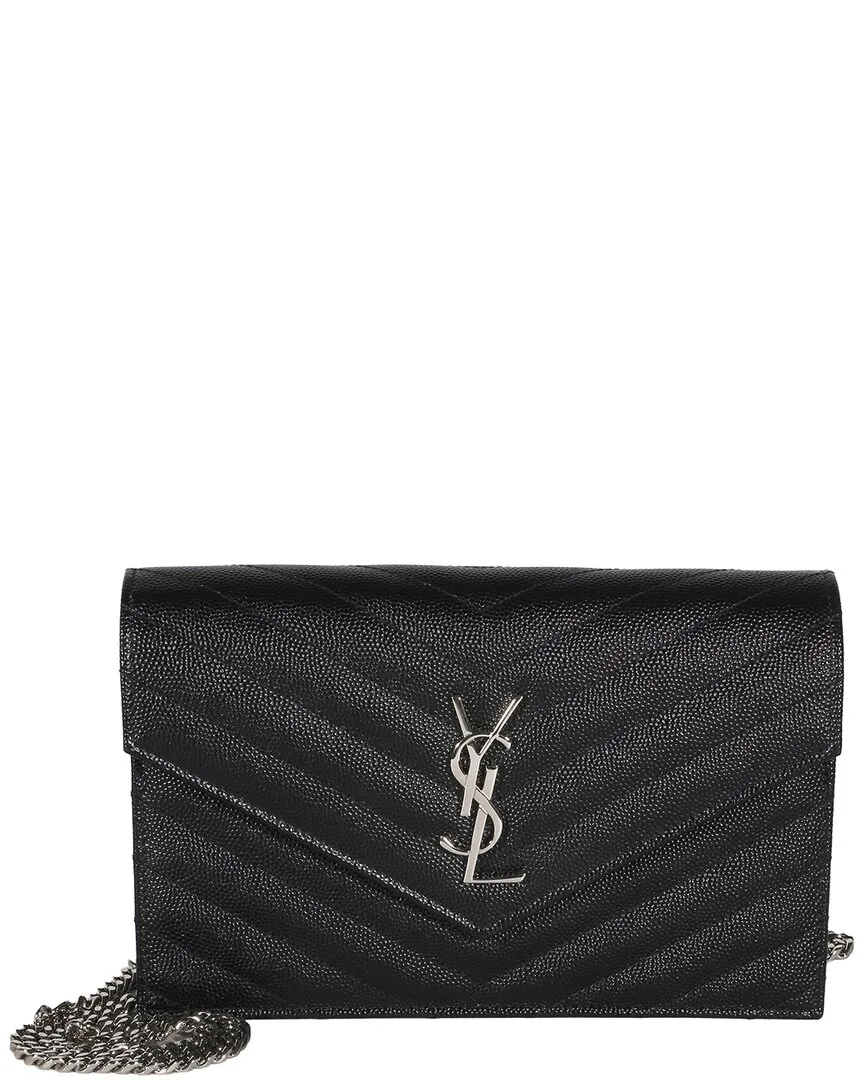 Black Grain De Poudre Leather Classic Cassandre Chain Wallet (authentic Pre-Loved)