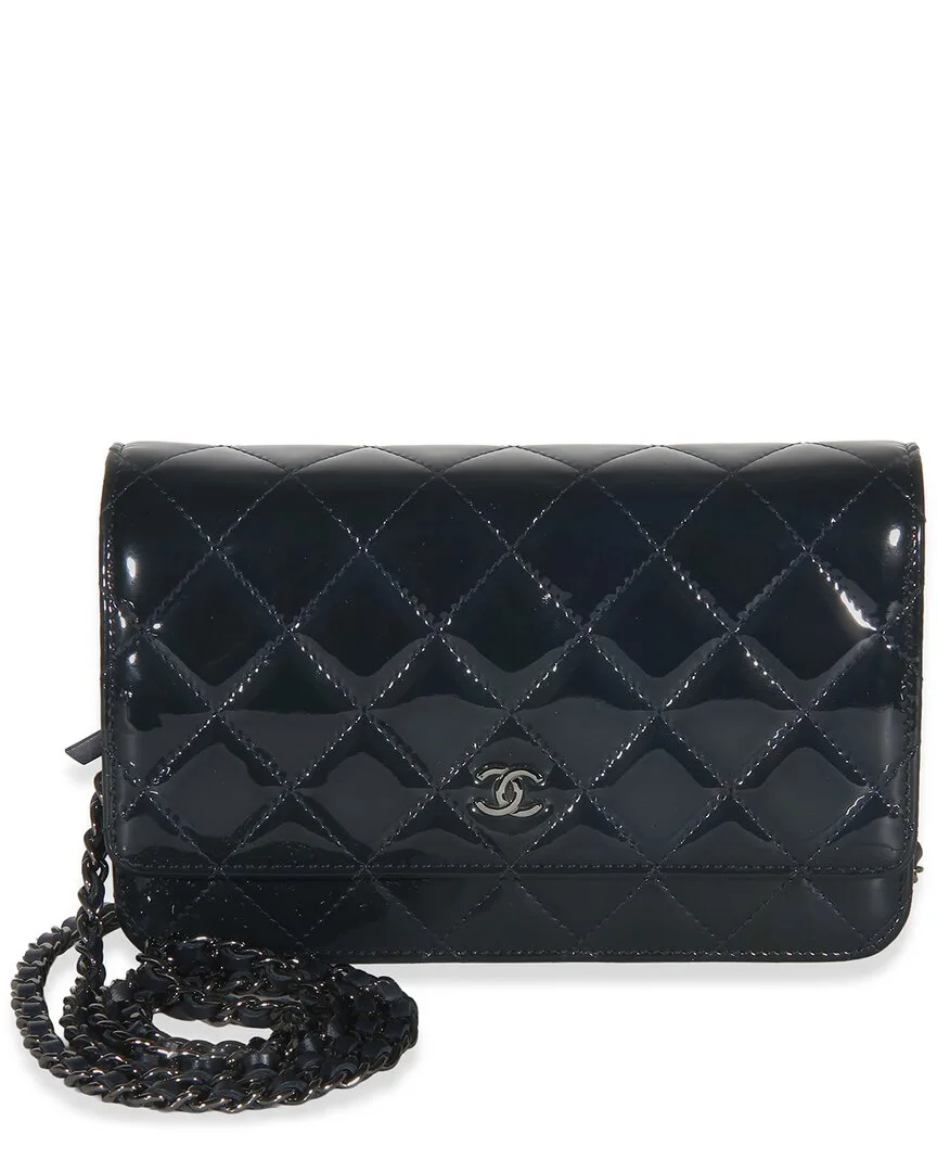 Blue Quilted Patent Leather Wallet on Chain (authentic Pre-Loved) by CHANEL