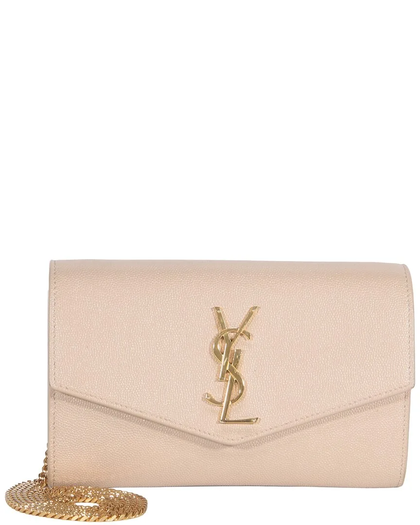 Beige Grain De Poudre Leather Uptown Chain Wallet (authentic Pre-Loved) by Saint Laurent
