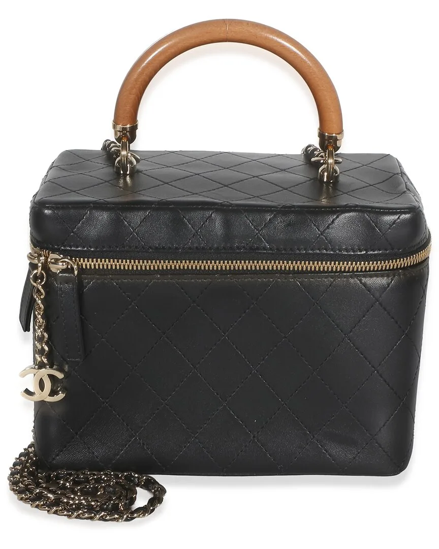 Black Quilted Lambskin Knock on Wood Large Vanity Case (authentic Pre-Loved) by CHANEL