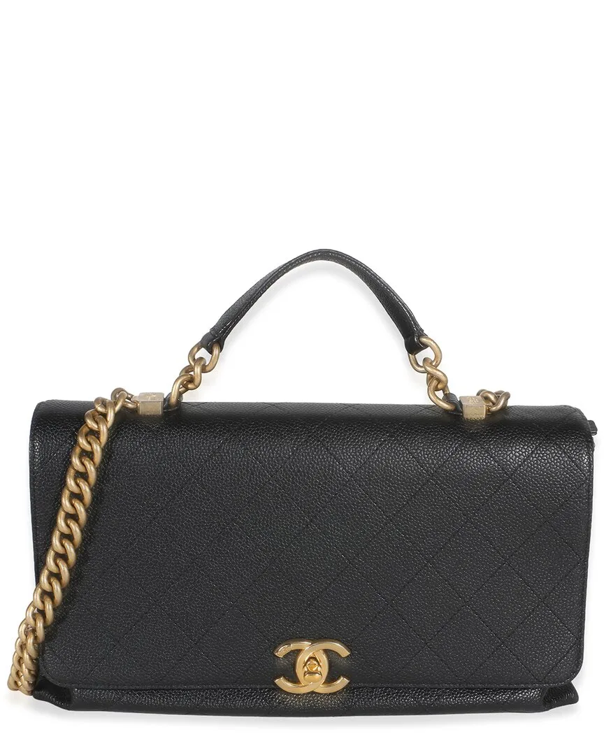 Black Quilted Caviar Leather Medium Chic Affinity Top Handle Bag (authentic Pre-Loved) by CHANEL
