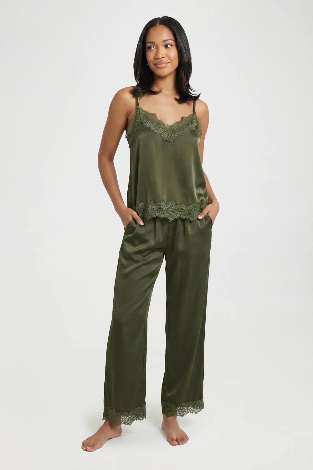 Eyelash Lace Trim Cami & Trouser Pyjama Set