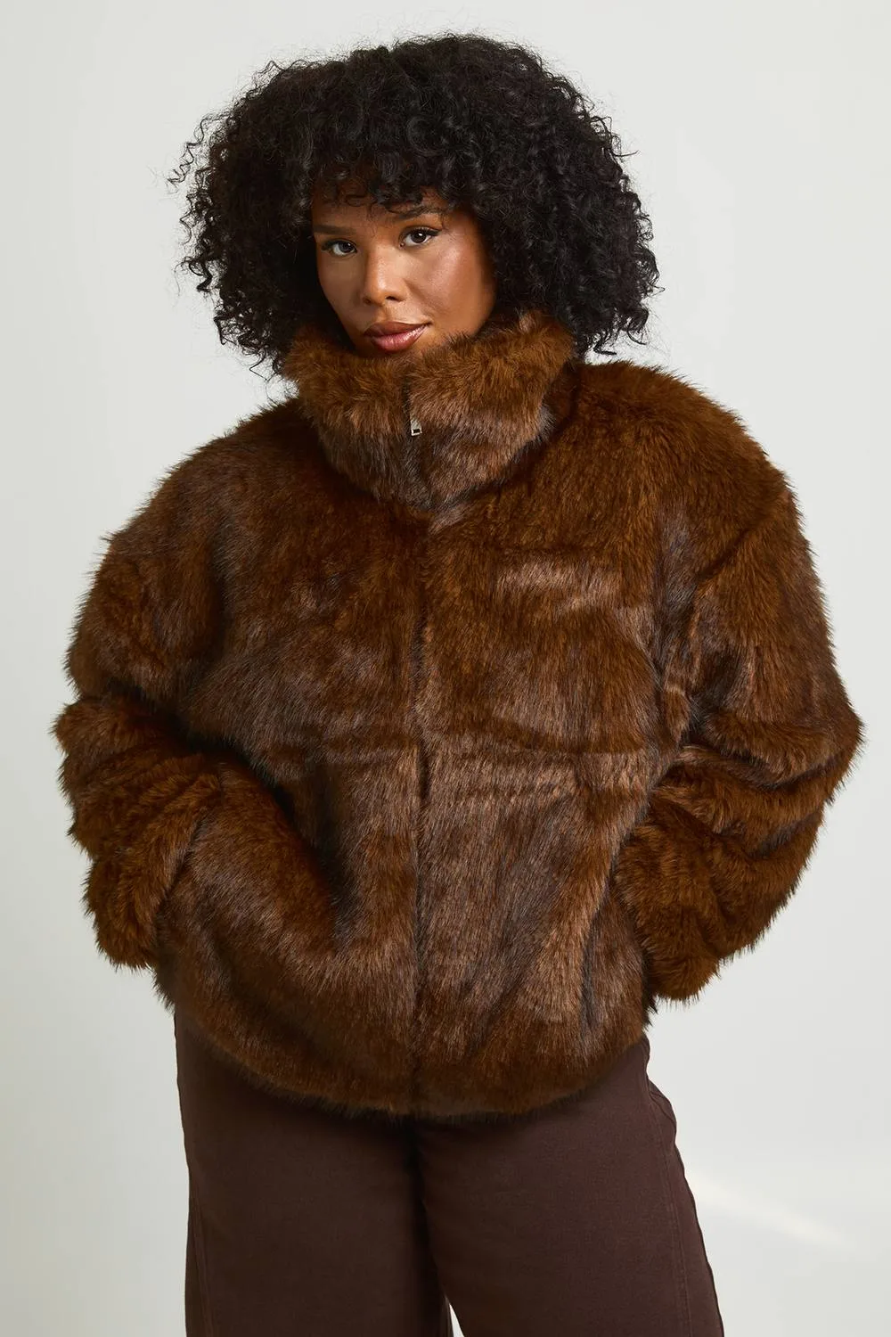 Vintage Look Faux Fur Funnel Neck Jacket by boohoo