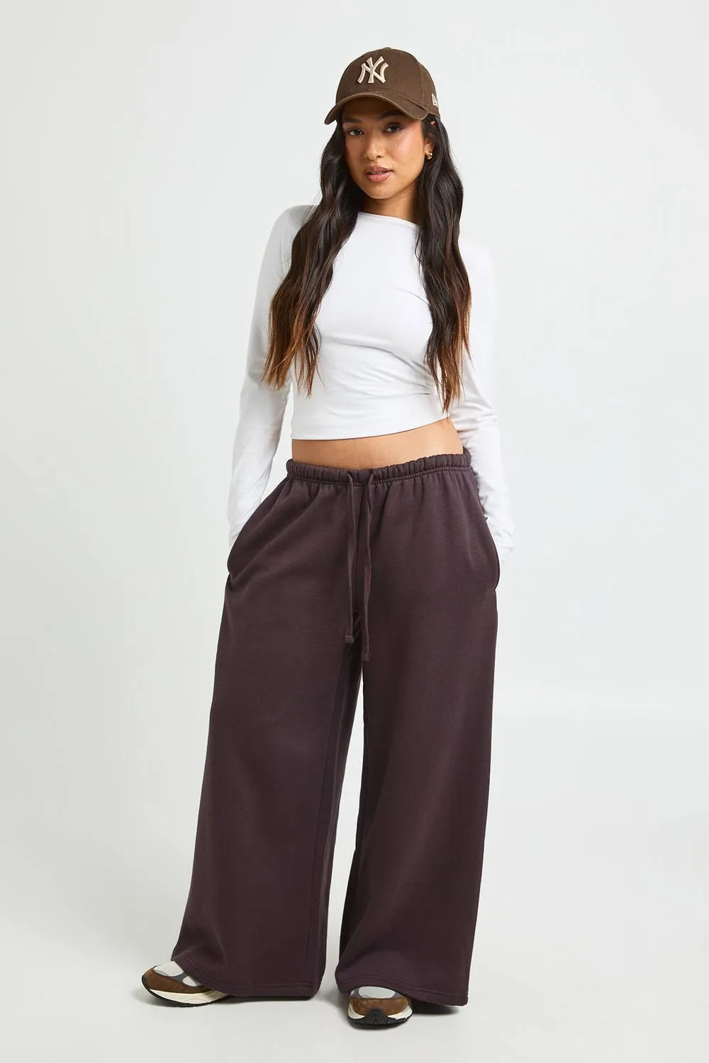 Thin Waistband Mid Rise Wide Leg Jogger Pants by boohoo