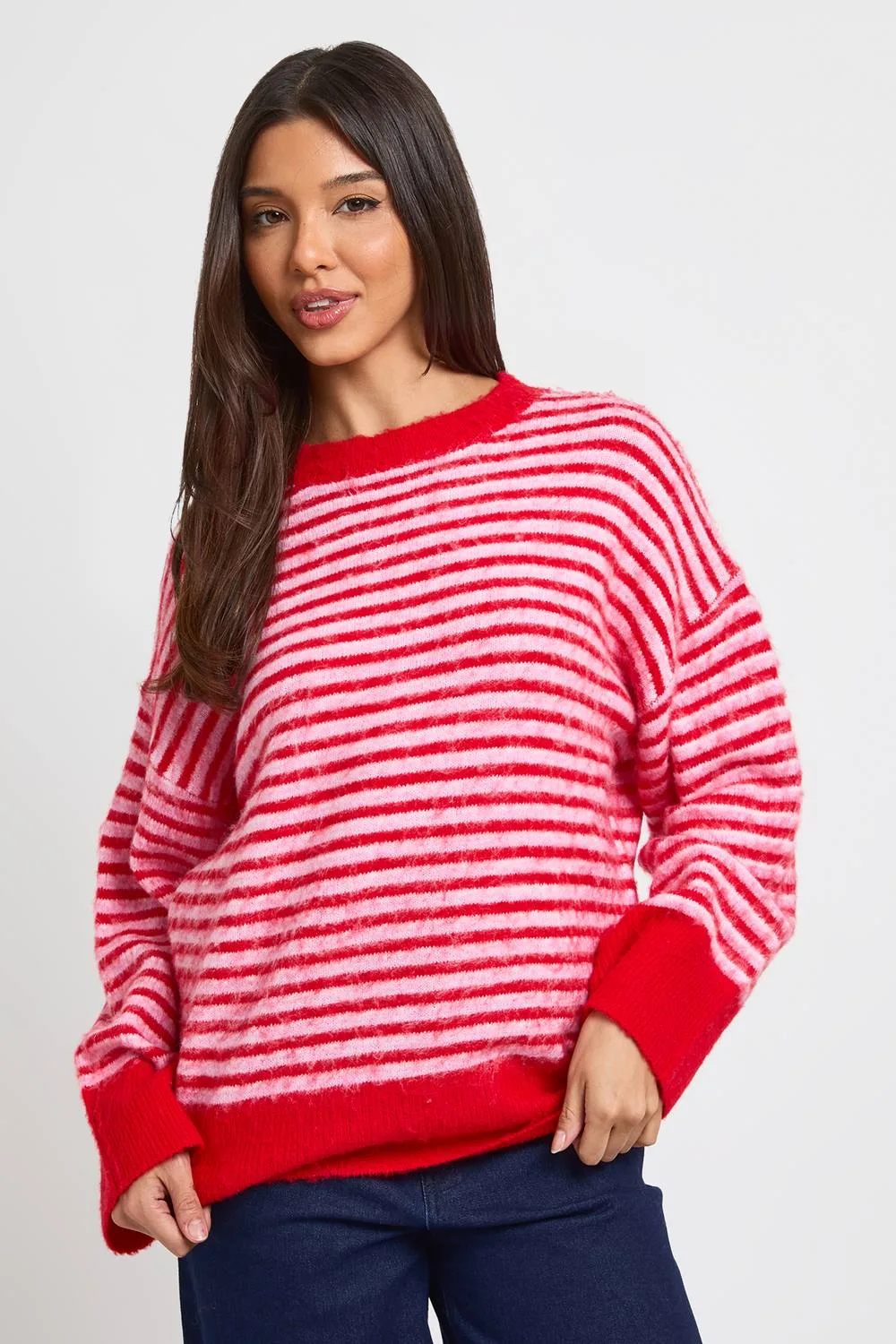 Super Soft Thin Stripe Oversized Knitted Jumper by boohoo