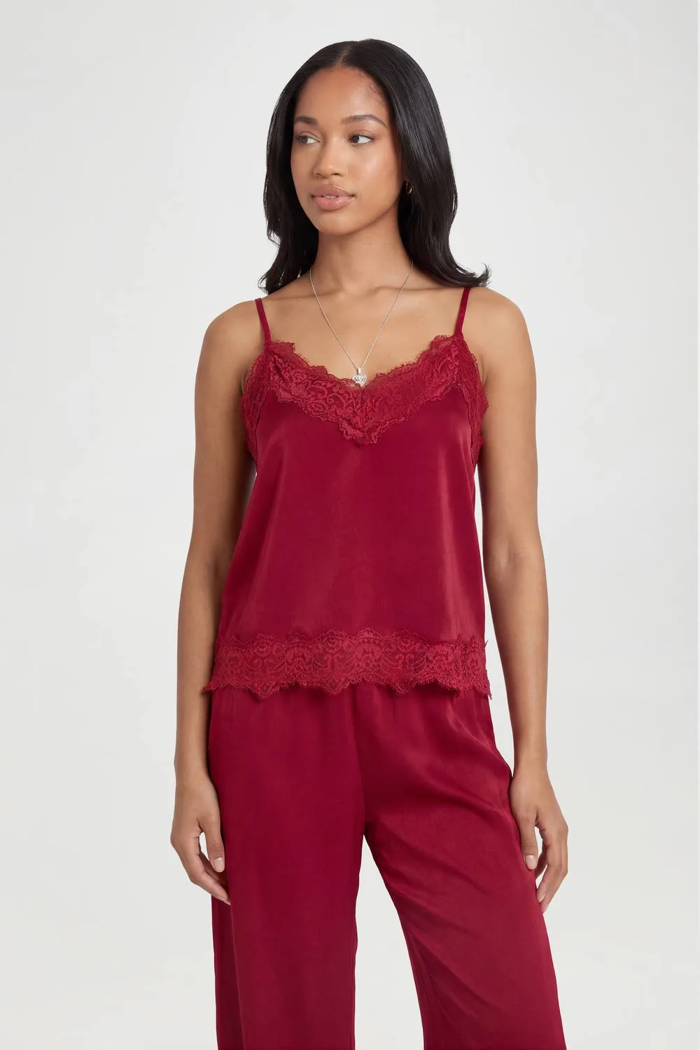 Eyelash Lace Trim Cami & Trouser Pyjama Set