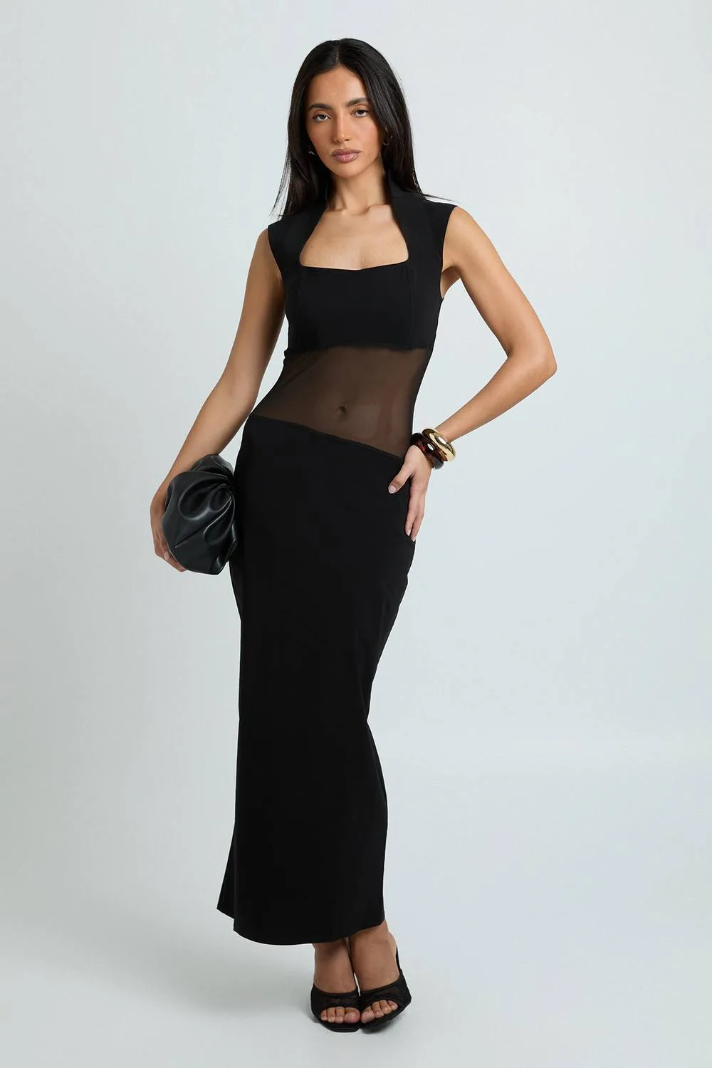 Bengaline Mesh Detail High Neck Midaxi Dress by boohoo