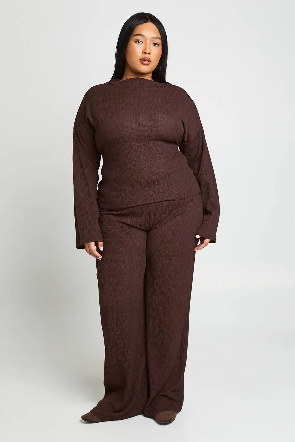 Crinkle Tie Back Long Sleeve Top & Wide Leg Trouser Co Ord