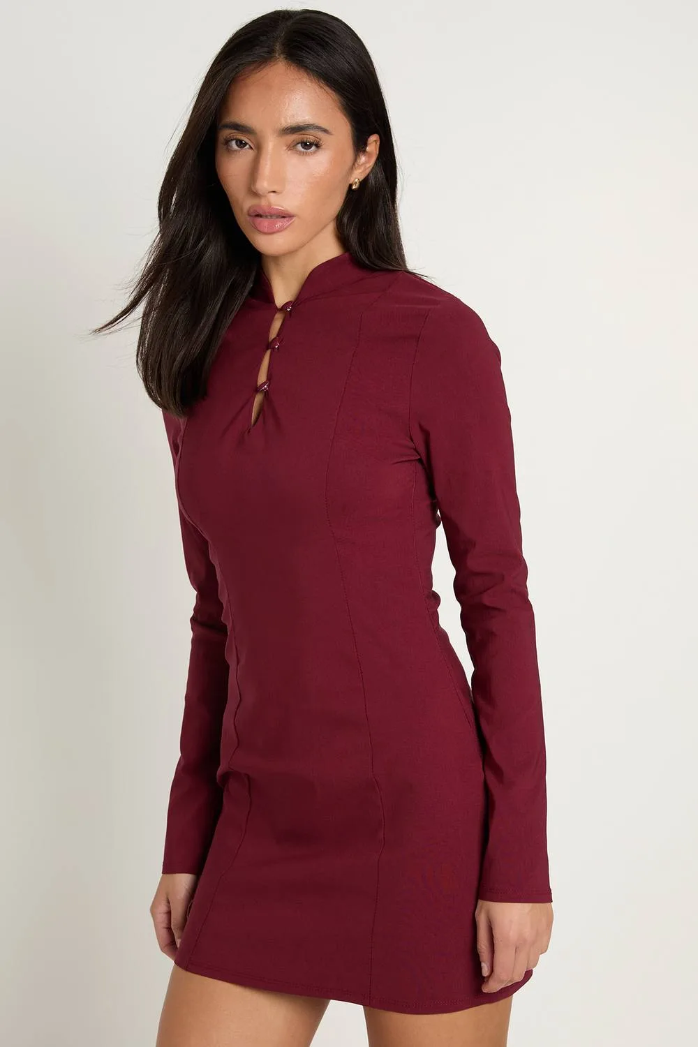 Bengaline High Neck Long Sleeve Mini Dress by boohoo