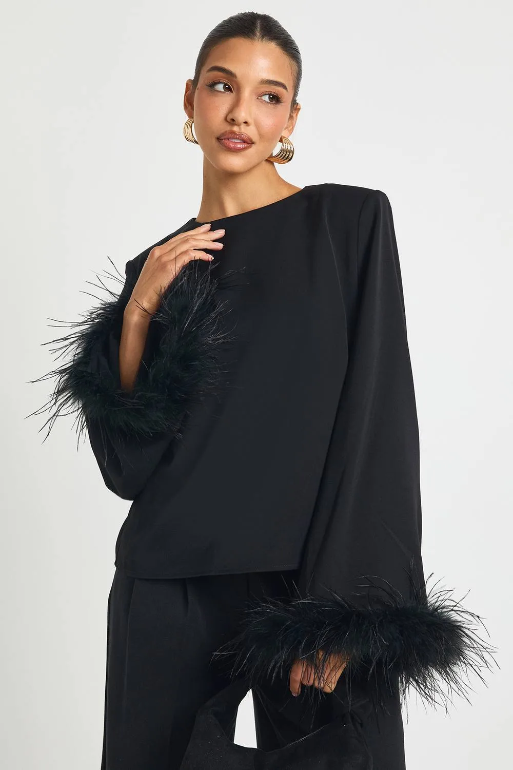 Feather Cuff Blouse by boohoo
