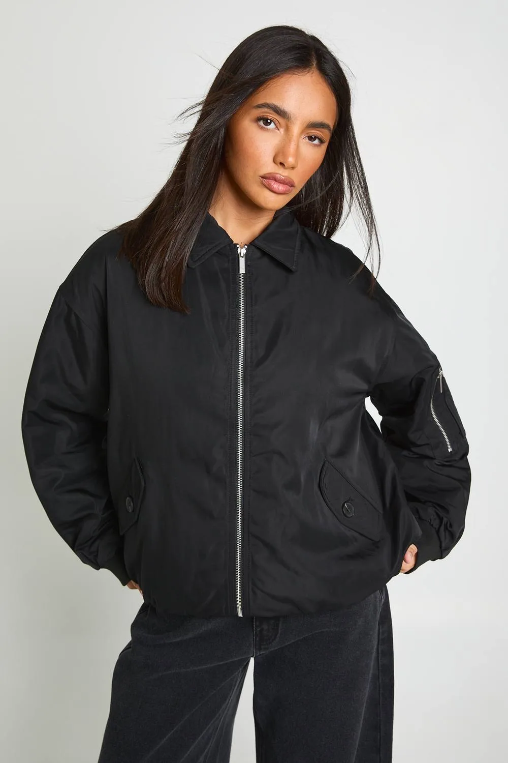 Oversized Bomber Jacket with Contrast Lining