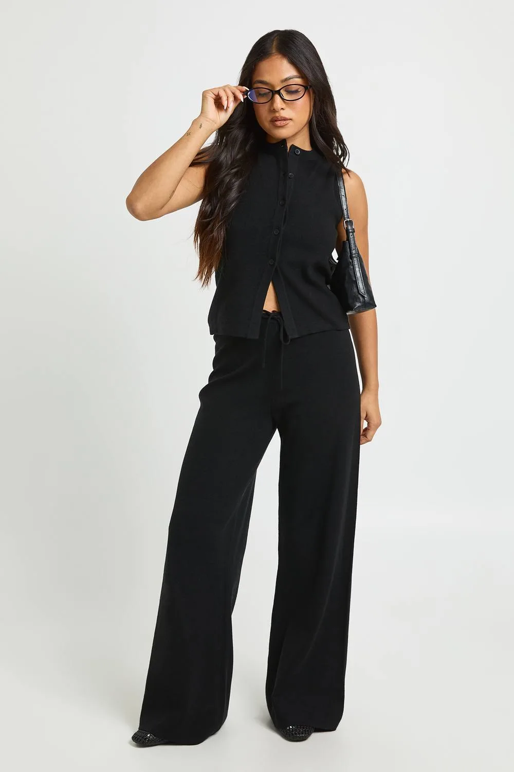 Waistcoat & Wide Leg Trouser Knitted Co-Ord by boohoo