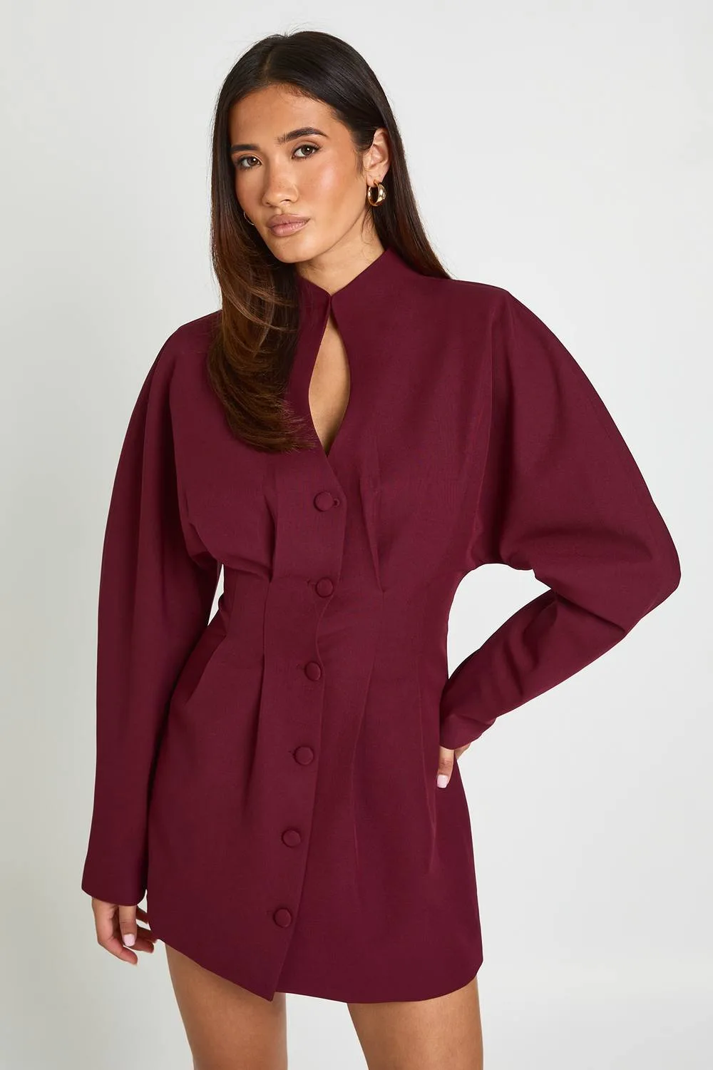 Plunge Front High Neck Tailored Mini Dress by boohoo