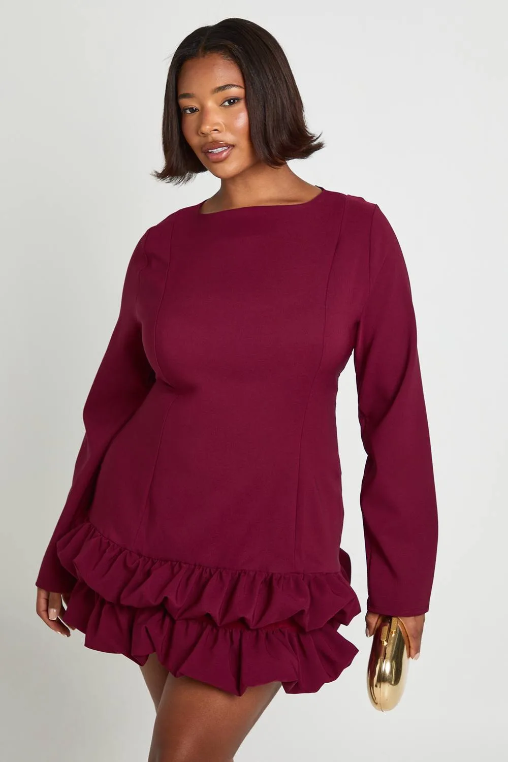Woven Puff Sleeve Ruffle Hem Shift Dress by boohoo