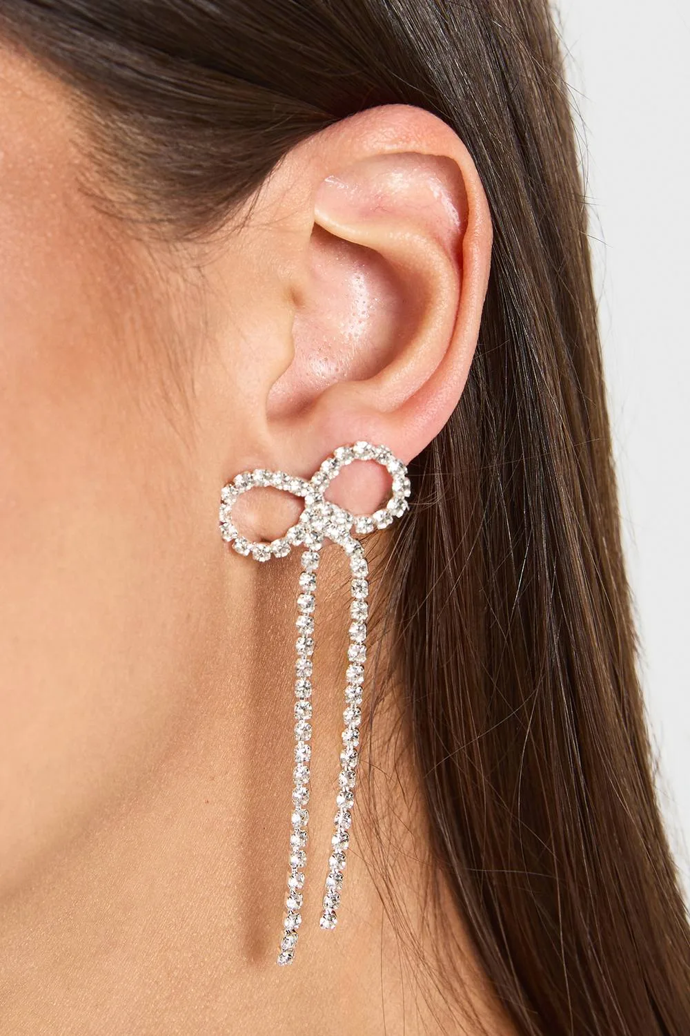 Diamante Bow Detail Earrings by boohoo